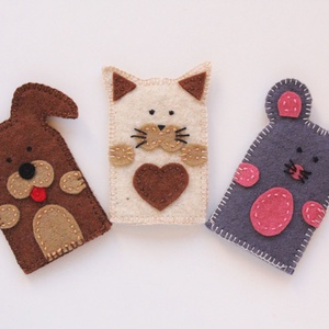 3 db ujjbáb - kutya, cica, egér gyapjúfilc ujjbábok - játék & sport - bábok - ujjbáb - Meska.hu