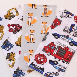 3 db fiús textil szalvéta, 100% pamutvászon - markolós/munkagépes, rendőr- és tűzoltóautós, rókás -  - Meska.hu
