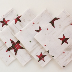 4 db textil szalvéta, 100% pamutvászon - elegáns, ünnepi, karácsonyi piros csillagos mintával -  - Meska.hu