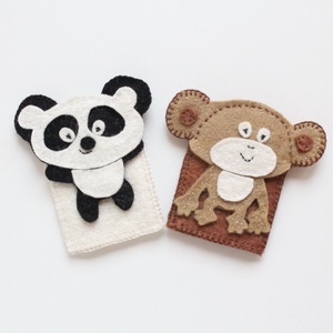 Mimo és Bobo - 2 db-os panda és majom filc ujjbáb készlet -  - Meska.hu
