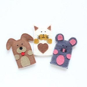 3 db ujjbáb - kutya, cica, egér gyapjúfilc ujjbábok - játék & sport - bábok - ujjbáb - Meska.hu