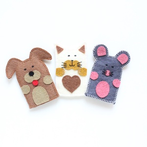 3 db ujjbáb - kutya, cica, egér gyapjúfilc ujjbábok - játék & sport - bábok - ujjbáb - Meska.hu