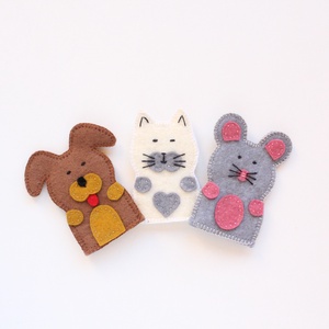 3 db ujjbáb - kutya, cica, egér gyapjúfilc ujjbábok - játék & sport - bábok - ujjbáb - Meska.hu