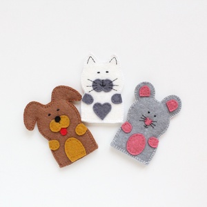 3 db ujjbáb - kutya, cica, egér gyapjúfilc ujjbábok - játék & sport - bábok - ujjbáb - Meska.hu