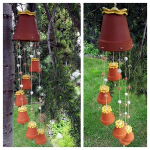 ,Virágos Cserép ZeneKerámia Szélcsengő  -  - Meska.hu