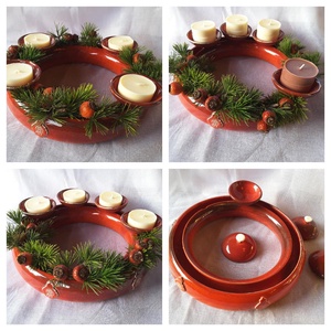 ,Antikolt PirosVariálható Kerámia Adventi Koszorú -  - Meska.hu