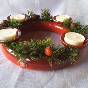 ,Antikolt PirosVariálható Kerámia Adventi Koszorú -  - Meska.hu