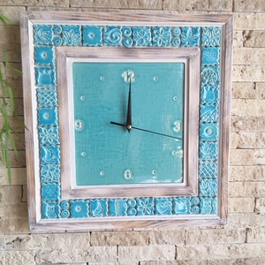 ,Ékes Türkiz Keretezett Kerámia Falióra -  - Meska.hu