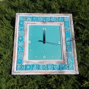 ,Ékes Türkiz Keretezett Kerámia Falióra -  - Meska.hu