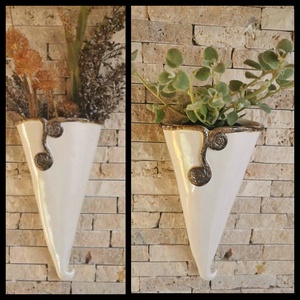 ,Gyöngyfehér Kerámia Fali Virágtartó - otthon & életmód - dekoráció - virágdísz és tartó - cserép & kaspó - Meska.hu