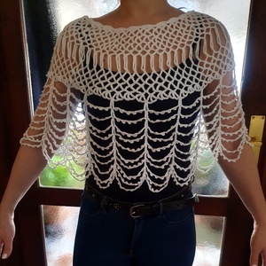 Horgolt fehér, modern boleró, vállkendő, poncsó - esküvő - kiegészítők - bolero és válltakaró - Meska.hu