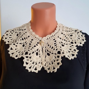 Horgolt csipkegallér ekrü fonalból, Ruha & Divat, Sál, Sapka, Kendő, Vállkendő, Horgolás, MESKA