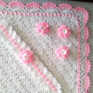 Babatakaró, horgolt, rózsaszín szegéllyel, Baba - mama, Baba ágynemű, Babatakaró, gyerek pléd, Horgolás, Varrás, MESKA