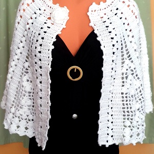 Csipke boleró, horgolt fehér, modern pelerin, vállkendő, poncsó - Meska.hu