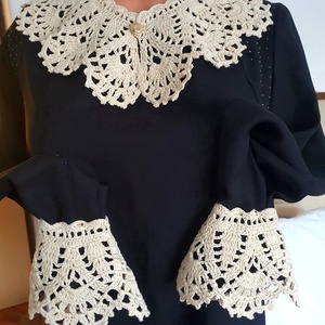 Horgolt csipkegallér és kézelő ekrü fonalból - ruha & divat - sál, sapka, kendő - vállkendő - Meska.hu