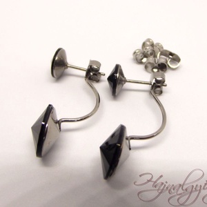 Swarovski bedugós DUPLA fülbevaló - JET /nemesacél/  - ékszer - fülbevaló - lógó fülbevaló - Meska.hu