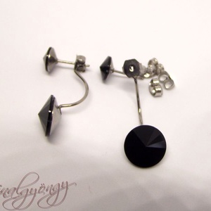 Swarovski bedugós DUPLA fülbevaló - JET /nemesacél/  - ékszer - fülbevaló - lógó fülbevaló - Meska.hu