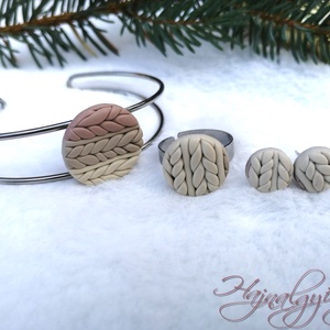 Kötött világosbarna ékszerszett, Ékszer, Ékszerszett, Ékszerkészítés, Gyurma, MESKA