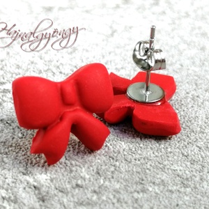 PIROS MASNI  fülbevaló, Ékszer, Fülbevaló, Pötty fülbevaló, Gyurma, Ékszerkészítés, MESKA