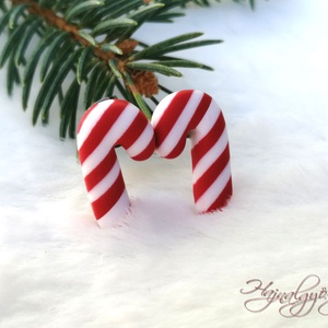 CUKORPÁLCA  fülbevaló, Ékszer, Fülbevaló, Pötty fülbevaló, Gyurma, Ékszerkészítés, MESKA