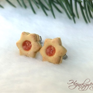 LINZER VIRÁG  fülbevaló, Ékszer, Fülbevaló, Pötty fülbevaló, Gyurma, Ékszerkészítés, MESKA