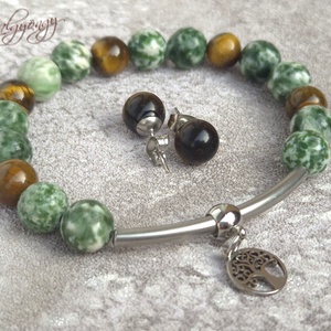 Pettyes zöld jáde és tigrisszem szett - ékszer - ékszerszett - Meska.hu