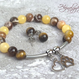 Narancs kalcit és tigrisszem szett - ékszer - ékszerszett - Meska.hu