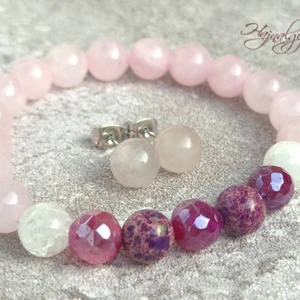 Rózsakvarc, achát, és hegyikristály szett - Meska.hu