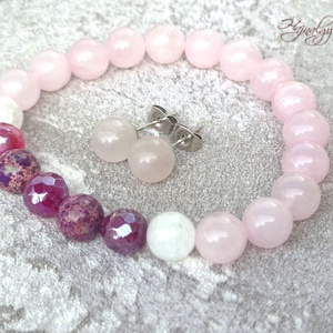 Rózsakvarc, achát, és hegyikristály szett - ékszer - ékszerszett - Meska.hu