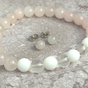 Rózsakvarc és hegyikristály szett - ékszer - ékszerszett - Meska.hu