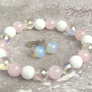 Rózsakvarc és aurakvarc ásvány ékszerszett - Meska.hu