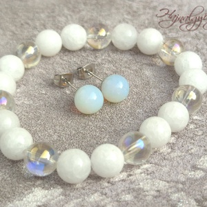 Aurakvarc és fehér jáde ásvány ékszerszett - Meska.hu