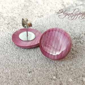 Rózsaszín csíkos nagy fülbevaló - ékszer - fülbevaló - pötty fülbevaló - Meska.hu