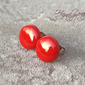 PIROS fülbevaló , Ékszer, Fülbevaló, Pötty fülbevaló, Ékszerkészítés, Gyurma, MESKA