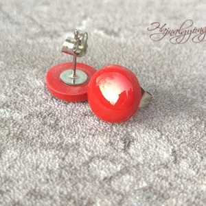 PIROS fülbevaló  - ékszer - fülbevaló - pötty fülbevaló - Meska.hu