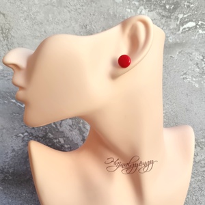 PIROS fülbevaló  - ékszer - fülbevaló - pötty fülbevaló - Meska.hu