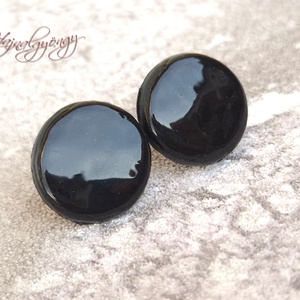 FÉNYES FEKETE nagy fülbevaló , Ékszer, Fülbevaló, Pötty fülbevaló, Ékszerkészítés, Gyurma, MESKA