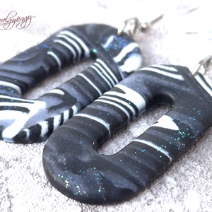 MILKY WAY - fekete fehér nemesacél fülbevaló - ékszer - fülbevaló - lógó fülbevaló - Meska.hu