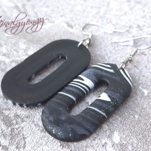 MILKY WAY - fekete fehér nemesacél fülbevaló - ékszer - fülbevaló - lógó fülbevaló - Meska.hu