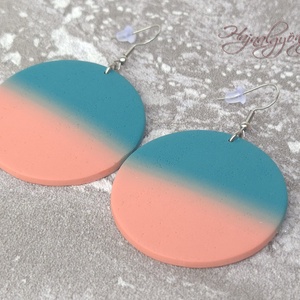 NAGY KÖR nemesacél fülbevaló - petrol-korall - ékszer - fülbevaló - lógós kerek fülbevaló - Meska.hu