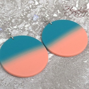 NAGY KÖR nemesacél fülbevaló - petrol-korall - Meska.hu