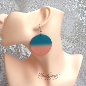 NAGY KÖR nemesacél fülbevaló - petrol-korall - ékszer - fülbevaló - lógós kerek fülbevaló - Meska.hu
