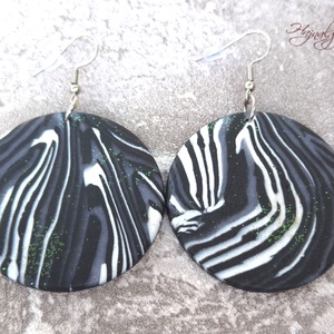 MILKY WAY - fekete fehér nemesacél fülbevaló, Ékszer, Fülbevaló, Lógó fülbevaló, Gyurma, Ékszerkészítés, MESKA