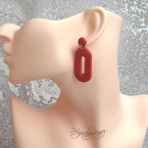 PIROS OVÁLIS fülbevaló - ékszer - fülbevaló - lógó fülbevaló - Meska.hu