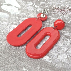 PIROS OVÁLIS fülbevaló - ékszer - fülbevaló - lógó fülbevaló - Meska.hu