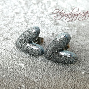 NAGY EZÜST SZÍV fülbevaló  - ékszer - fülbevaló - pötty fülbevaló - Meska.hu