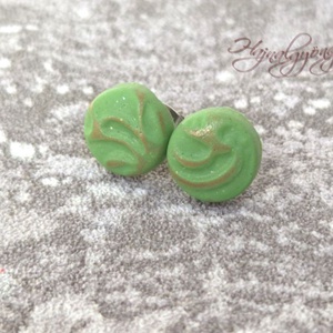 ZÖLD BRONZ fülbevaló 10 mm, Ékszer, Fülbevaló, Pötty fülbevaló, Ékszerkészítés, Gyurma, MESKA