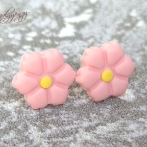 RÓZSASZÍN VIRÁG nemesacél fülbevaló , Ékszer, Fülbevaló, Pötty fülbevaló, Ékszerkészítés, Gyurma, MESKA