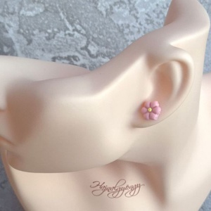 RÓZSASZÍN VIRÁG nemesacél fülbevaló  - ékszer - fülbevaló - pötty fülbevaló - Meska.hu