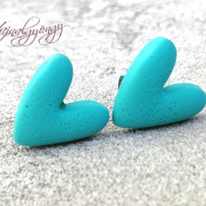 TÜRKIZ SZÍV nemesacél fülbevaló , Ékszer, Fülbevaló, Pötty fülbevaló, Ékszerkészítés, Gyurma, MESKA